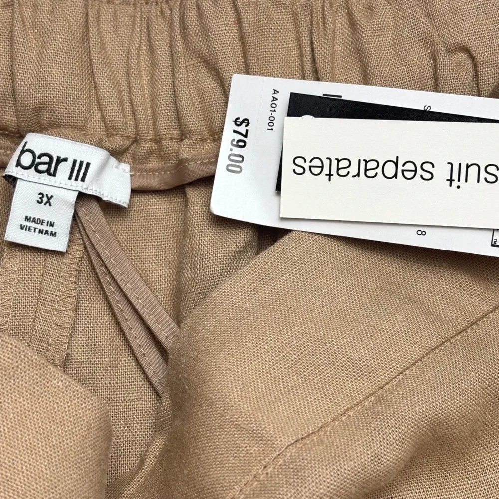 Bar III Womens 3X Tan Linen Blend Relaxed Straight Leg Dress Pants NWT